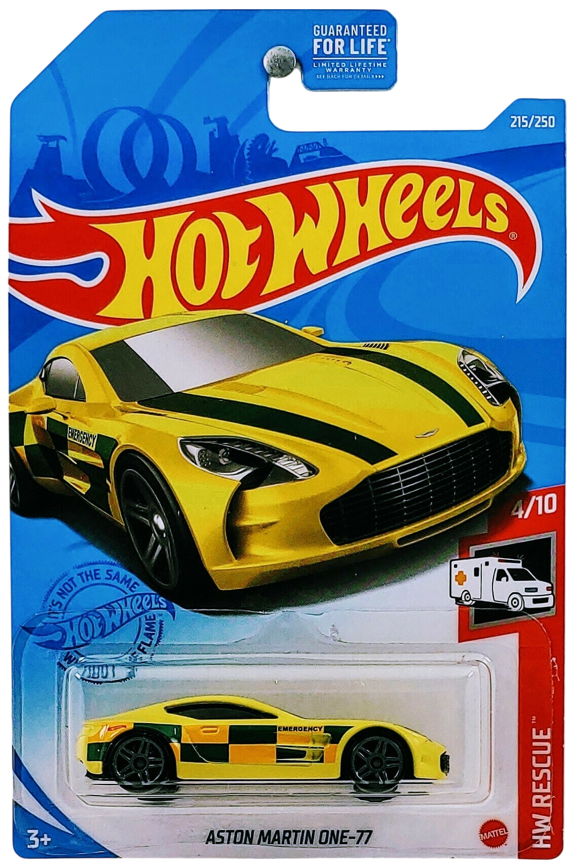Hot Wheels 2021 - Collector # 215/250 - HW Rescue 4/10 - Aston Martin One-77 - Pale Yellow - Smoked Windows - Black Interior - Black Plastic Base - Gray PR5 Wheels - USA Card