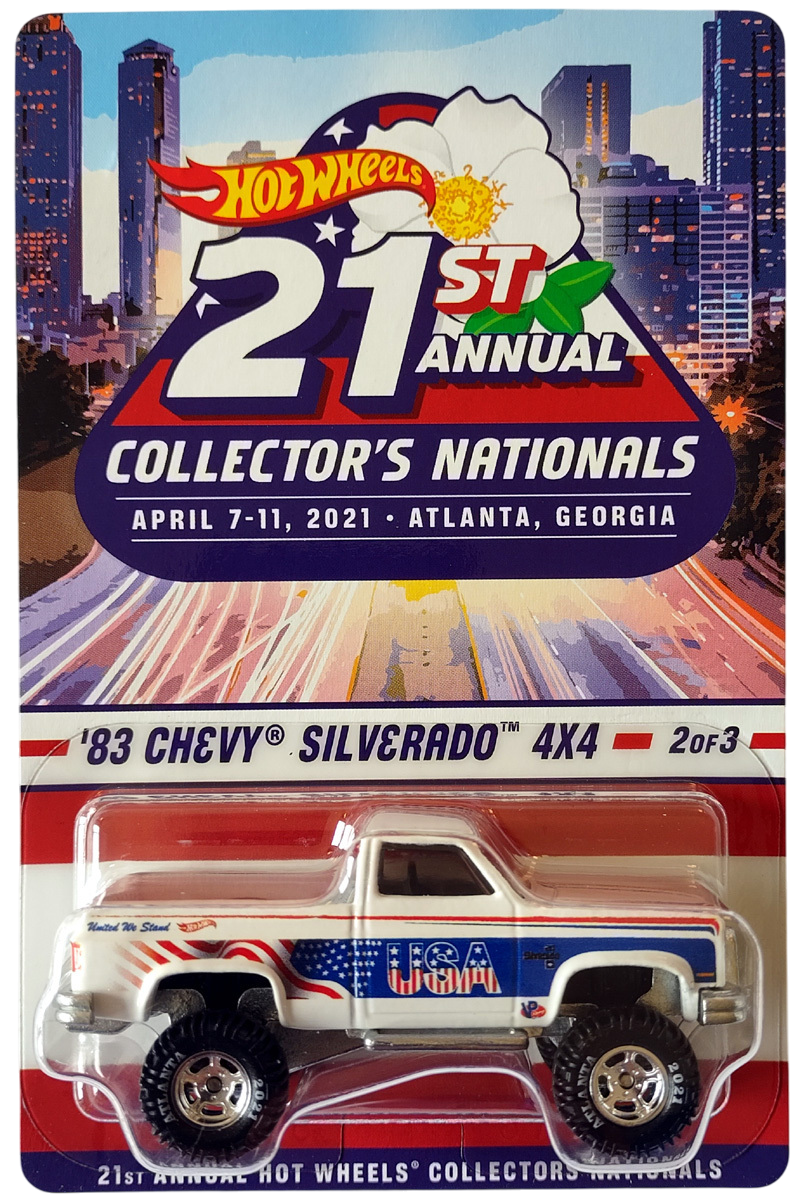 Hot Wheels 2021 - 21st Annual Collector's Nationals - '83 Chevy Silverado 4X4 - White - Metal/Metal & Real Riders - Limited to 5,500 - Kar Keeper
