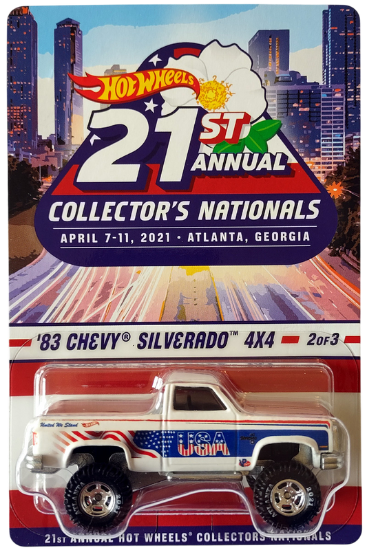 Hot Wheels 2021 - 21st Annual Collector's Nationals - '83 Chevy Silverado 4X4 - White - Metal/Metal & Real Riders - Limited to 5,500 - Kar Keeper