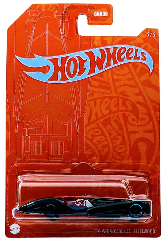 Hot Wheels 2021 - Theme / 53rd Anniversary / Wave 1 / Orange & Blue Series # 5/5 - Custom Cadillac Fleetwood - Metalflake Orange - Blue Ring Wheels - Orange Blister Card - Drug Stores Exclusive
