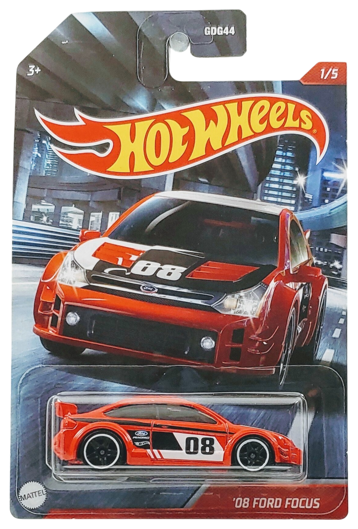 Hot Wheels 2021 - Theme / Cult Street Racers # 1/5 - '08 Ford Focus - Red / #08 - PR5 Wheels - Smoke Windows - Black Interior - Black Plastic Base - Walmart Exclusive