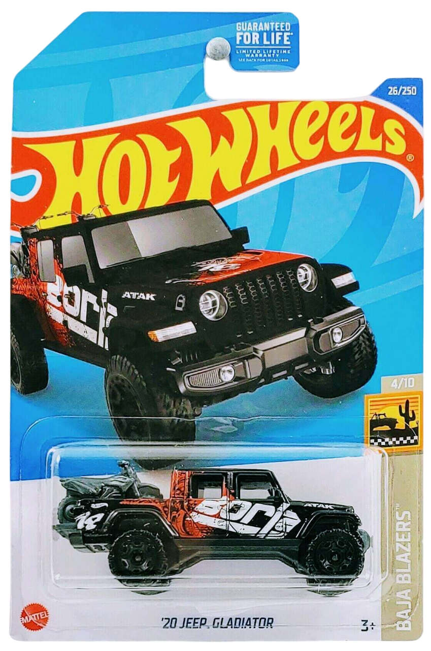 Hot Wheels 2022 - Collector # 026/250 - Baja Blazers 4/10 - '20 Jeep Gladiator - Black / Borla - USA Card