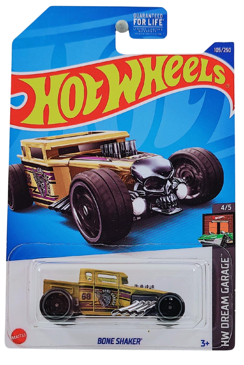 Hot Wheels 2022 - Collector # 105/250 - HW Dream Garage 4/5 - Bone Shaker - Satin Gold - USA Card