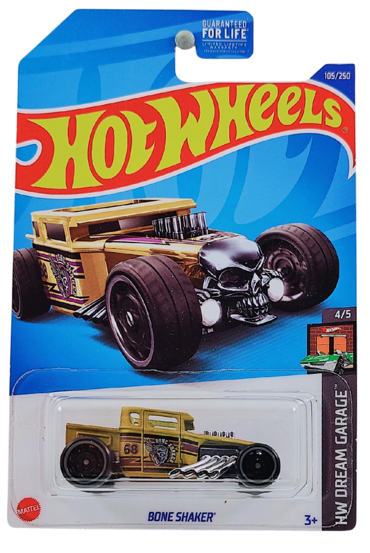 Hot Wheels 2022 - Collector # 105/250 - HW Dream Garage 4/5 - Bone Shaker - Satin Gold - USA Card