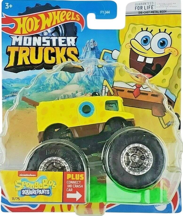 Hot Wheels 2022 - Monster Trucks / Nickelodeon 11/75 - Spongebob Squarepants - Yellow - Connect and Crash Car