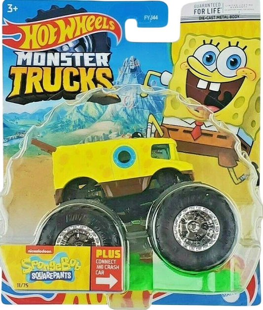 Hot Wheels 2022 - Monster Trucks / Nickelodeon 11/75 - Spongebob Squarepants - Yellow - Connect and Crash Car