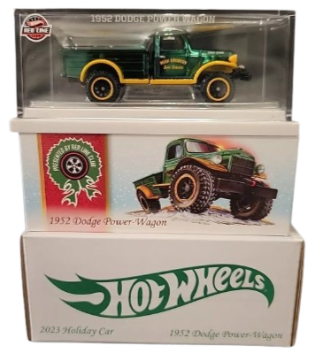 Hot Wheels 2023 - HWC / RLC Exclusive / Holiday Car - 1952 Dodge Power Wagon - Spectraflame British Racing Green - Metal/Metal - Real Riders - Swivel Frame - Acrylic Display Case