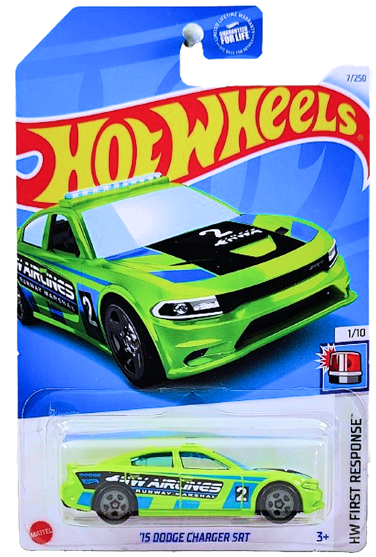 Hot Wheels 2024 - Collector # 007/250 - HW First Response 01/10 - '15 Dodge Charger SRT - Green / 'HW Airlines Runway Marshal' - USA