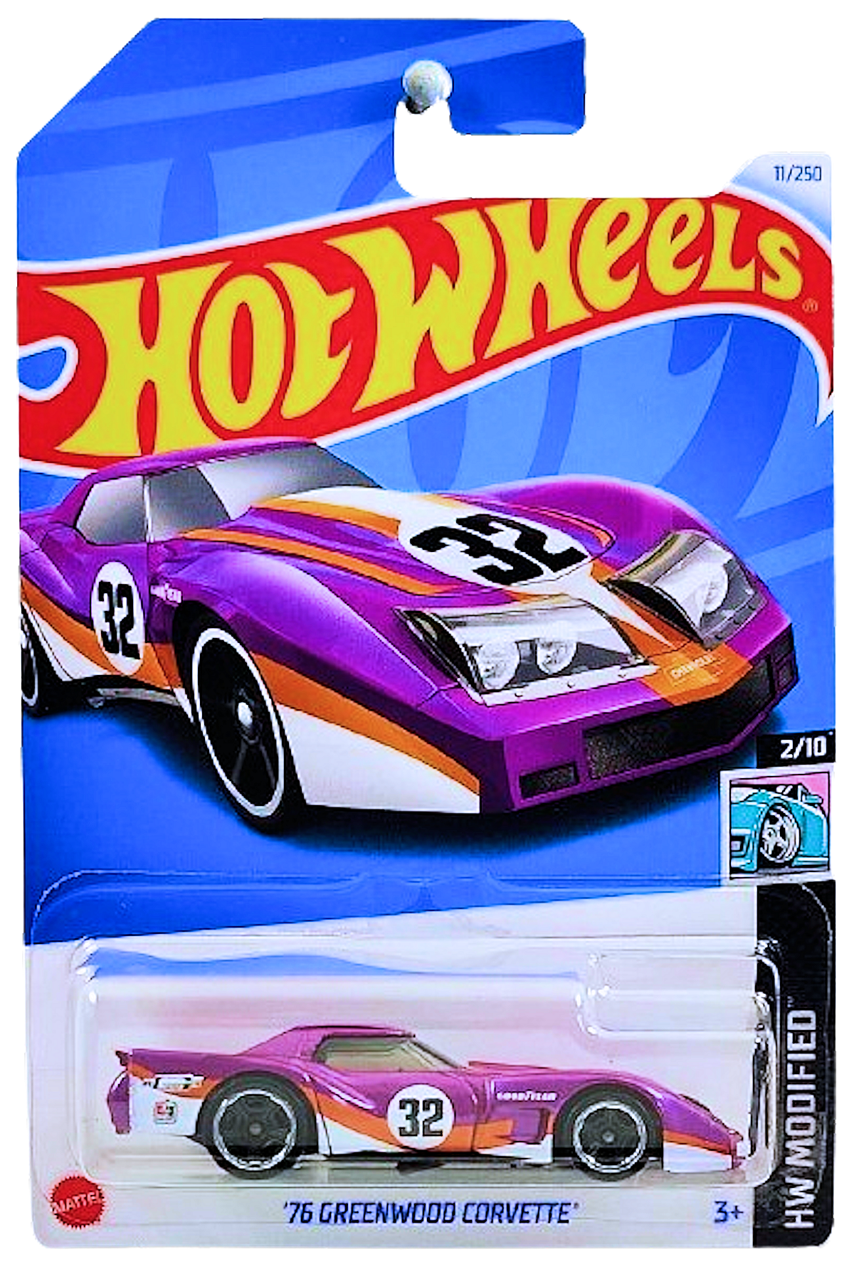 Hot Wheels 2024 - Collector # 011/250 - HW Modified 02/10 - '76 Greenwood Corvette - Metalflake Plum - '32' - IC