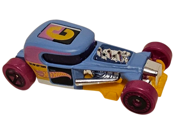 Hot Wheels 2024 - Collector # 061/250 - HW Art Cars 1/10 - Mod Rod - Matte Blue / "C" on Roof - Purple Tires, 5 Spokes Rear & Aero Disc Front - International Card