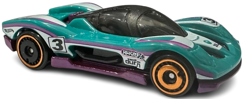 Hot Wheels 2024 - Collector # 074/250 - HW Race Day 1/10 - Group C Fantasy - Teal / #3 - USA 'Let's Race' Card