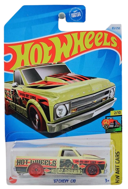 Hot Wheels 2024 - Collector # 083/250 - HW Art Cars 2/10 - '67 Chevy C10 - Tan / "E" - USA Card - ERROR! Rear Wheel NOT Painted