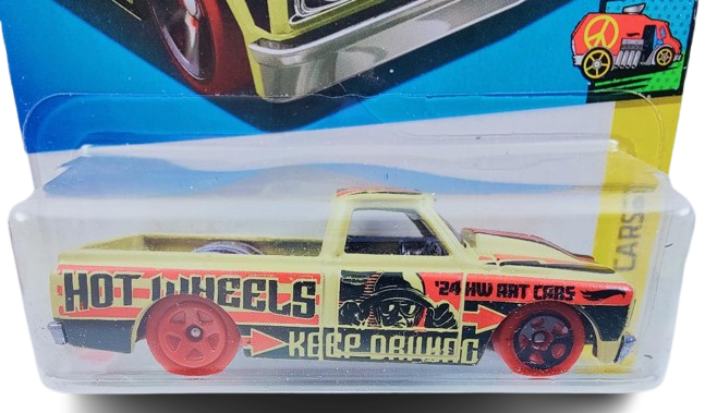 Hot Wheels 2024 - Collector # 083/250 - HW Art Cars 2/10 - '67 Chevy C10 - Tan / "E" - USA Card - ERROR! Rear Wheel NOT Painted