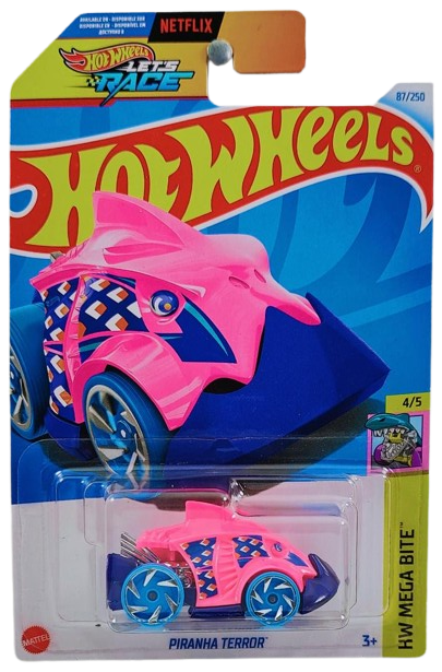 Hot Wheels 2024 - Collector # 087/250 - HW Mega Bite 4/5 - Piranha Terror - Pink - International 'Let's Race' Card
