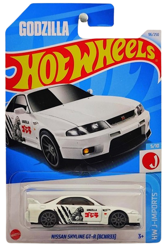 Hot Wheels 2024 - Collector # 096/250 - HW J-Imports 05/10 - Nissan Skyline GT-R (BCNR33) - White - International 'Godzilla' Card