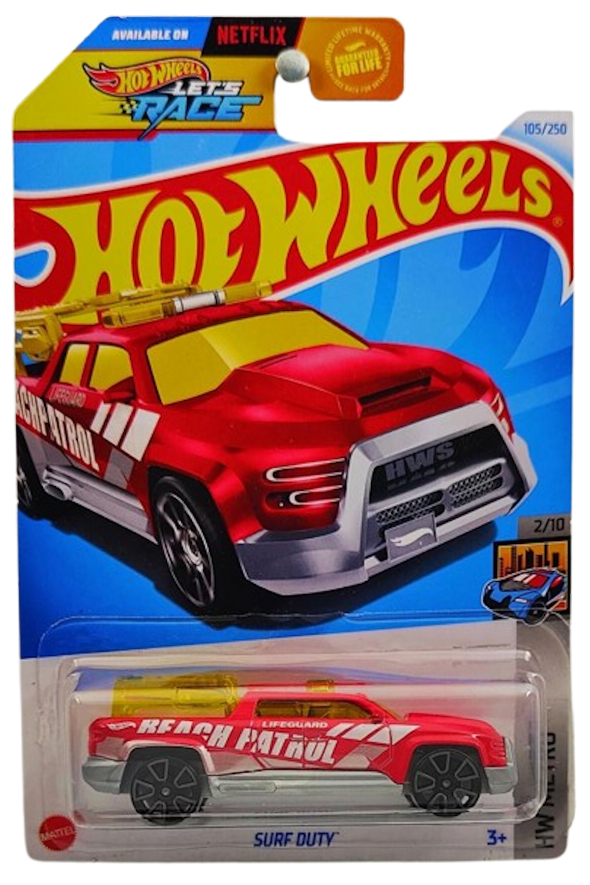Hot Wheels 2024 - Collector # 105/250 - HW Metro 02/10 - Surf Duty - Red / 'Beach Patrol' - USA 'Let's Race' Card