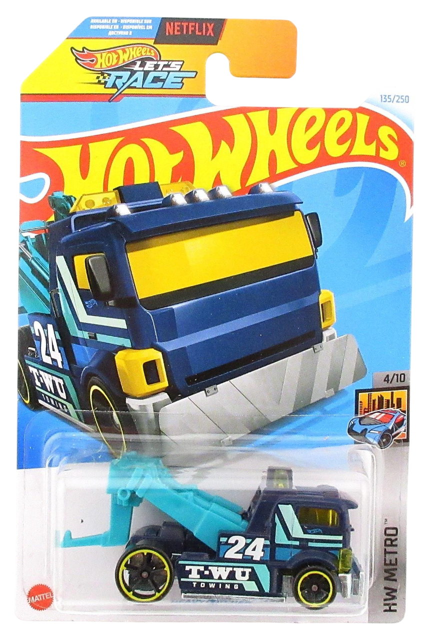 Hot Wheels 2024 - Collector # 135/250 - HW Metro 4/10 - Heavy Hitcher - Dark Blue - '24' / 'TWU Towing' - OH5SP Wheels - International 'Let's Race' Card
