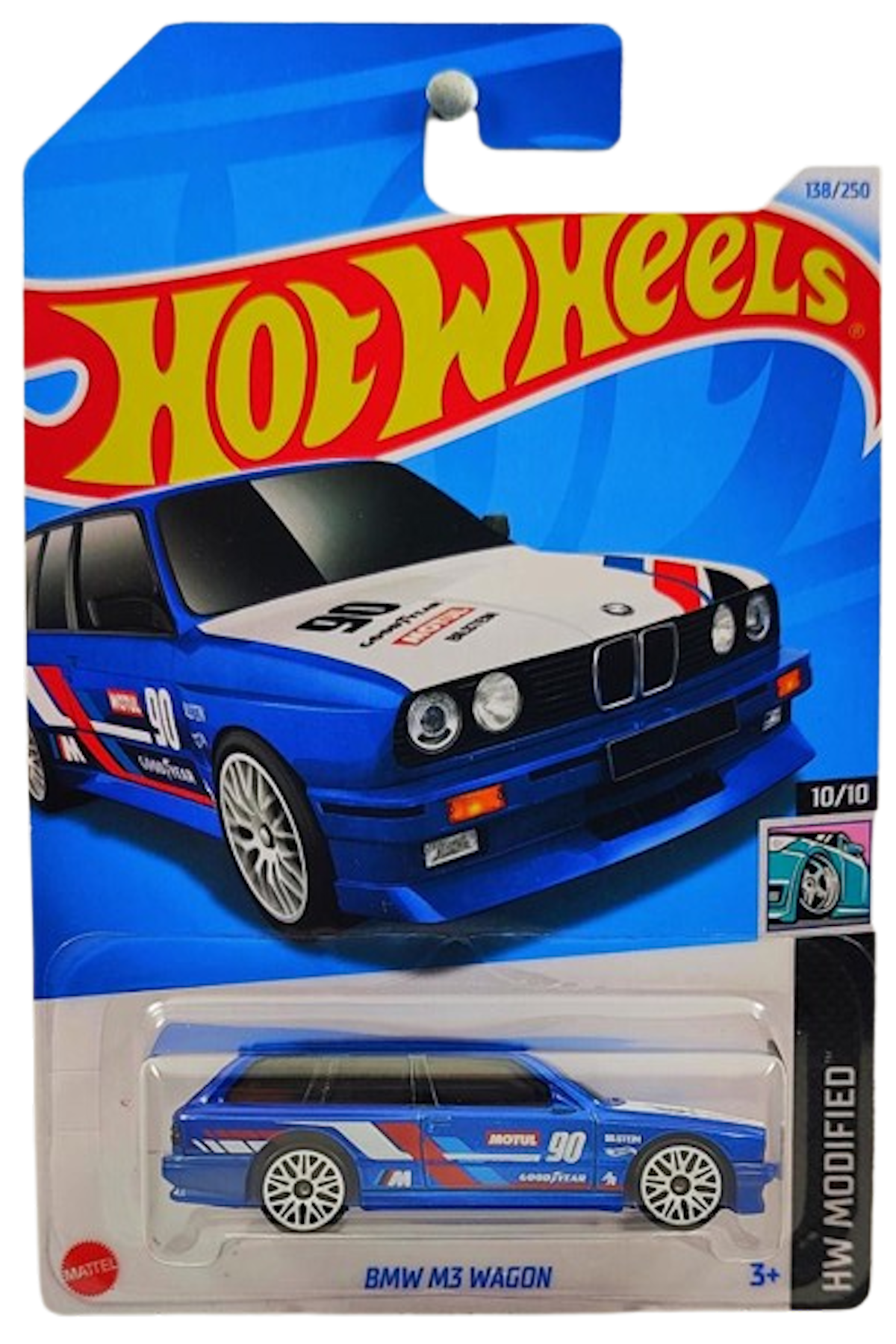 Hot Wheels 2024 - Collector # 138/250 - HW Modified 10/10 - New Models - BMW M3 Wagon - Blue / White Hood / #90 - White E10SP - IC