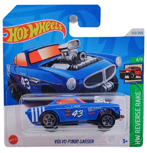 Hot Wheels 2024 - Collector # 153/250 - HW Reverse Rake 4/5 - Volvo P1800 Gasser - Matte Blue / #43 - Short Card