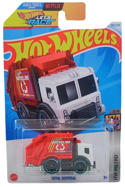 Hot Wheels 2024 - Collector # 160/250 - HW Metro 8/10 - Total Disposal - White Cab / Red Container - International 'Let's Race' Card