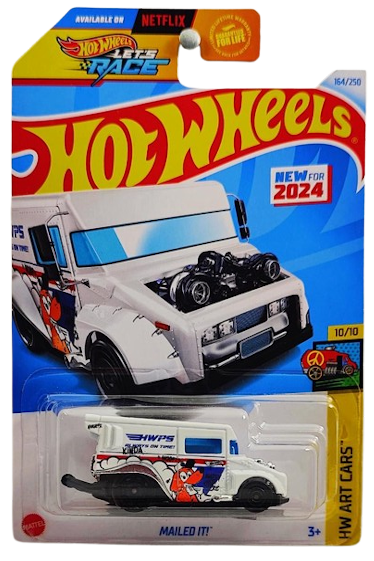 Hot Wheels 2024 - Collector # 164/250 - HW Art Cars 10/10 - New Models - Mailed It! - White / 'Y' on Roof - USA 'Let's Race' Card