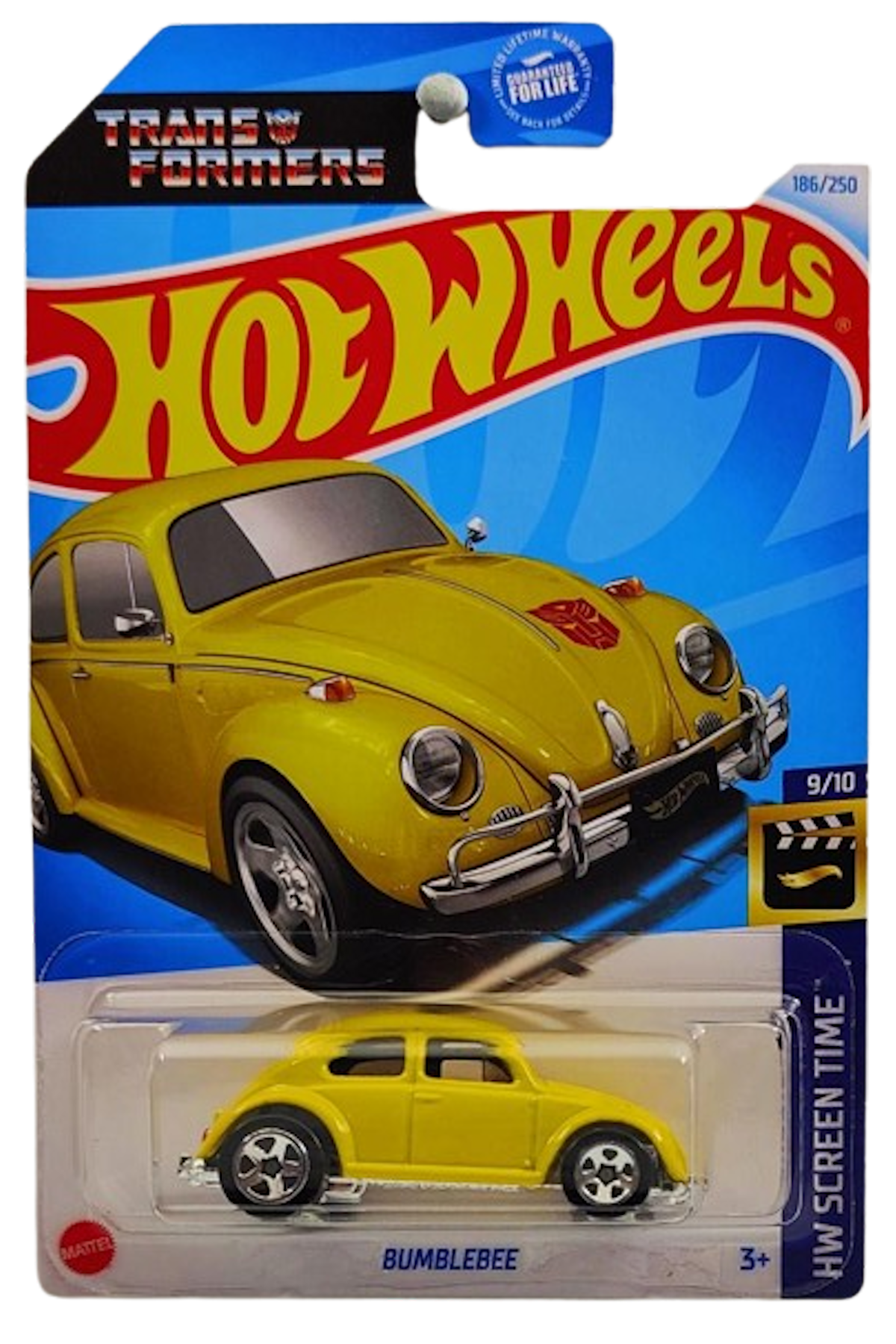 Hot Wheels 2024 - Collector # 186/250 - HW Screen Time 9/10 - Bumblebee (VW Bug) - Yellow / Transformer Logo on Front Lid - USA 'Transformer' Card