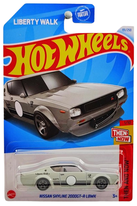 Hot Wheels 2024 - Collector # 191/250 - Then and Now 1/10 - Nissan Skyline 2000GT-R LBWK - Gray - USA 'Liberty Walk' Card