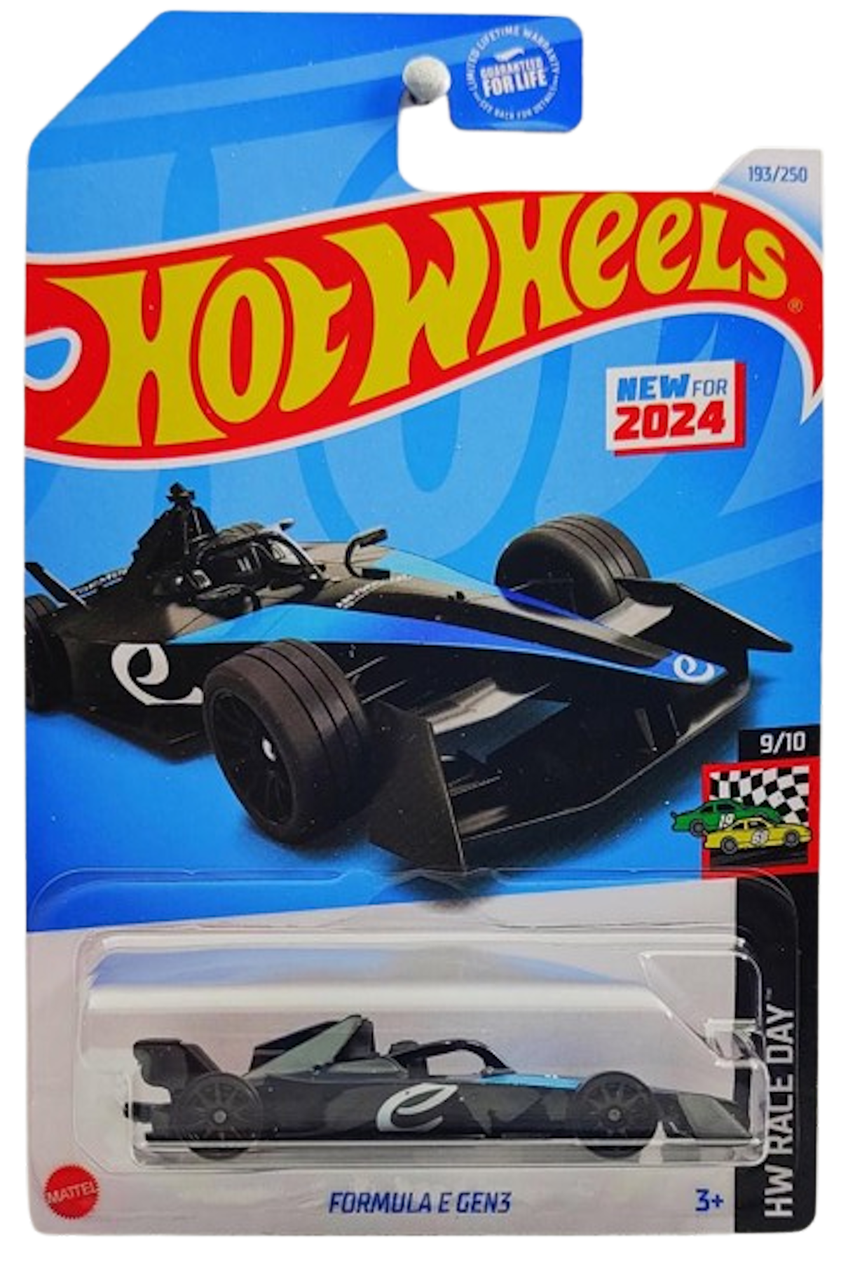 Hot Wheels 2024 - Collector # 193/250 - HW Race Day 9/10 - New Models - Formula E GEN3 - Black / E - USA Card