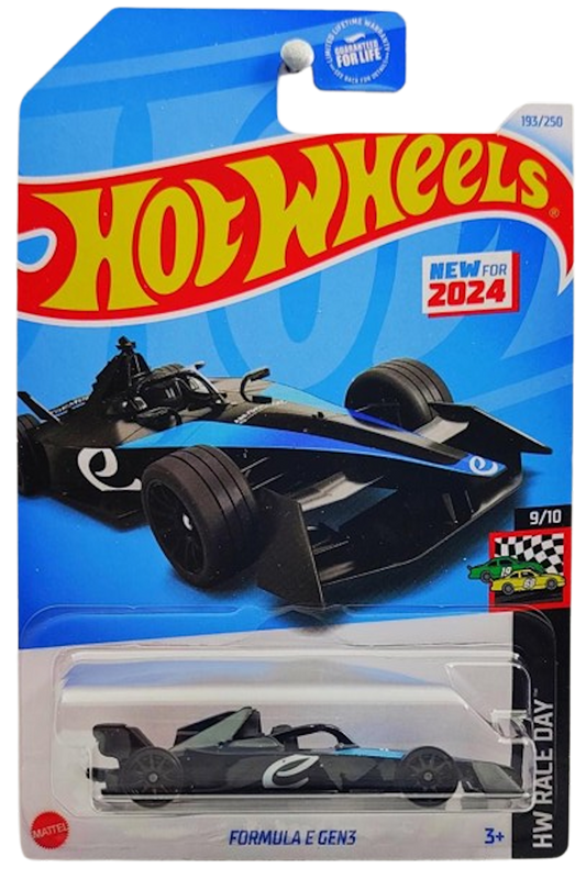 Hot Wheels 2024 - Collector # 193/250 - HW Race Day 9/10 - New Models - Formula E GEN3 - Black / E - USA Card