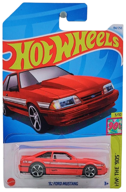 Hot Wheels 2024 - Collector # 194/250 - HW: The '90s 3/10 - '92 Ford Mustang - Red - M5 Wheels - International Card