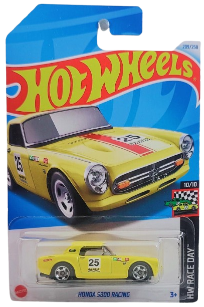 Hot Wheels 2024 - Collector # 209/250 - HW Race Day 10/10 - New Models - Honda S800 Racing - Yellow / Red Stripe / #25 - International Card
