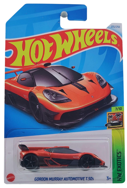 Hot Wheels 2024 - Collector # 235/250 - HW Exotics 7/10 - New Models - Gordon Murray Automotive T.50s - Metalflake Orange - International Card