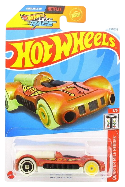 Hot Wheels 2024 - Collector # 237/250 - Quarter Mile Heroes 4/5 - Retro-Active - Brown / Glow-in-the-Dark Base and Tires - USA 'Let's Race' Card