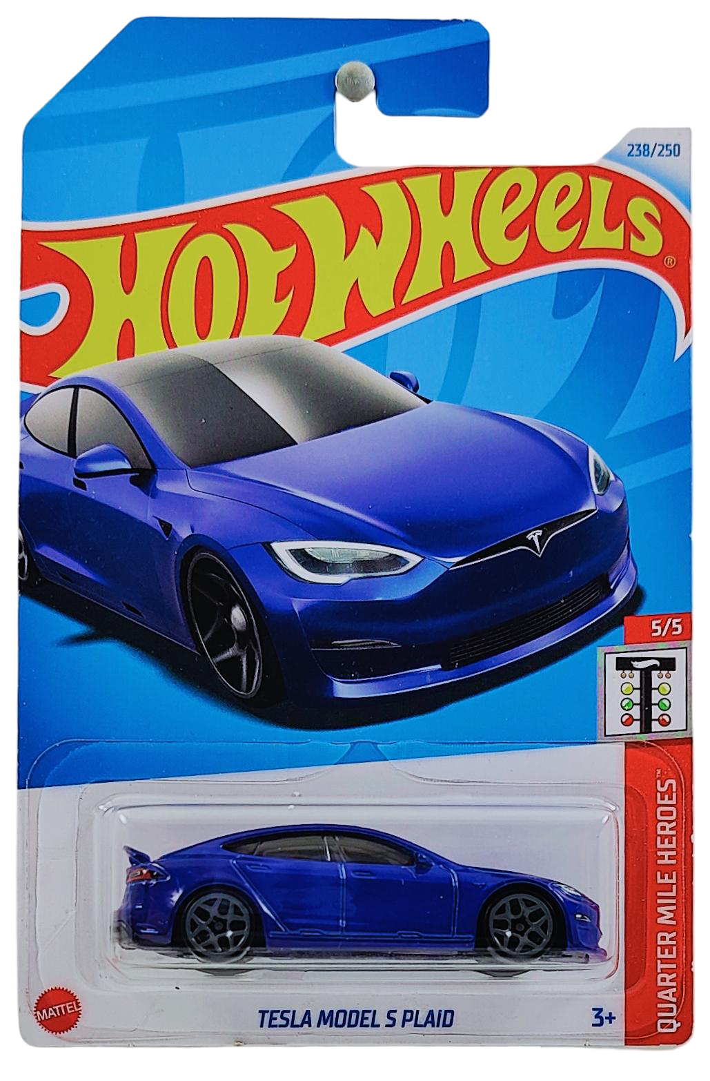 Hot Wheels 2024 - Collector # 238/250 - Quarter Mile Heroes 5/5 - New Models - Tesla Model S Plaid - Blue - International Card