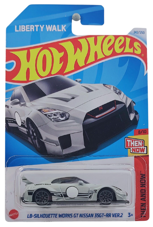 Hot Wheels 2024 - Collector # 242/250 - Then and Now 8/10 - LB-Silhouette WORKS GT Nissan 35GT-RR VER.2 - Gray / Liberty Walk - International 'Liberty Walk' Card