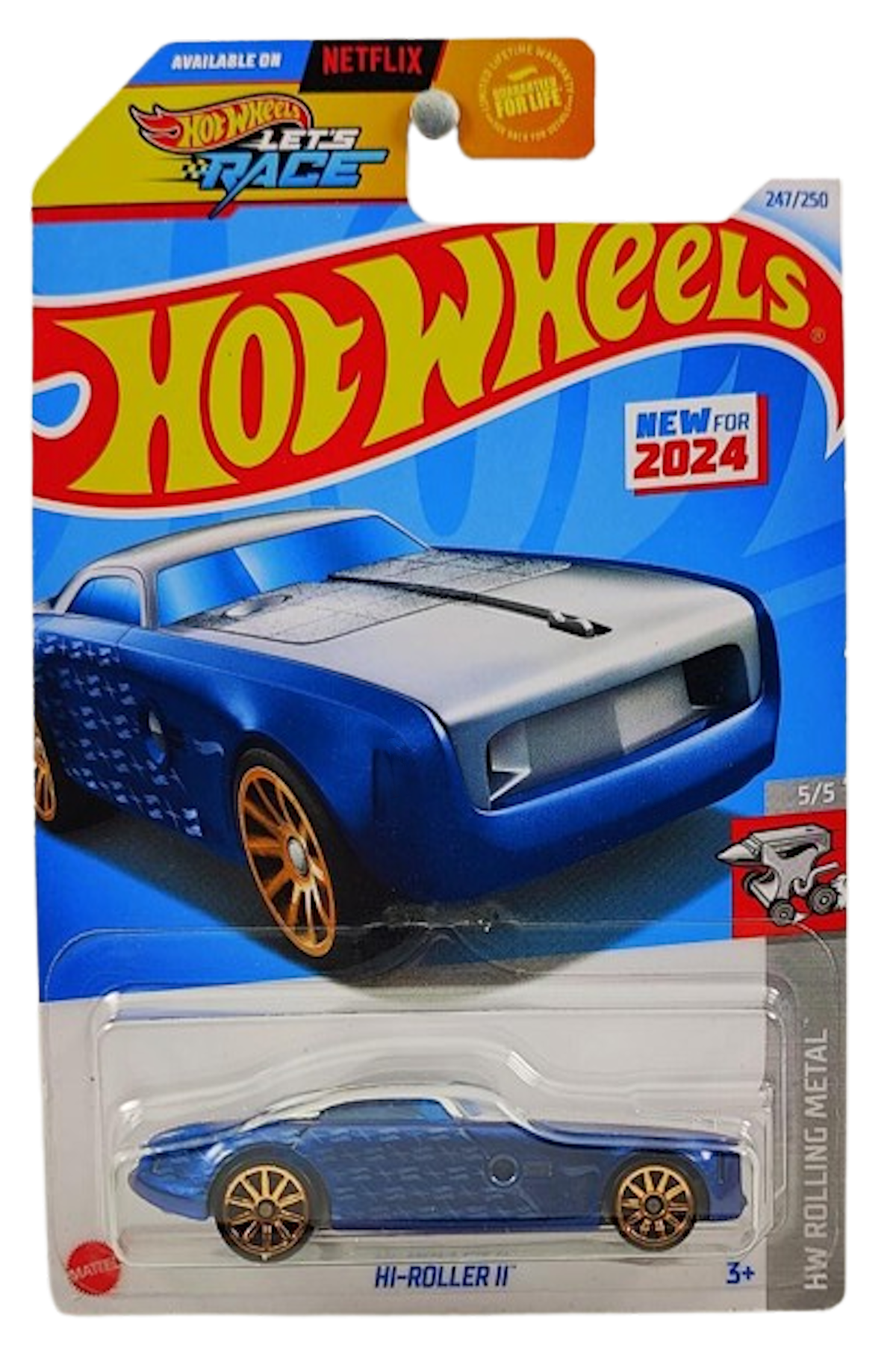Hot Wheels 2024 - Collector # 247/250 - HW Rolling Metal 5/5 - New Models - Hi-Roller II - Blue & Chrome - USA Card