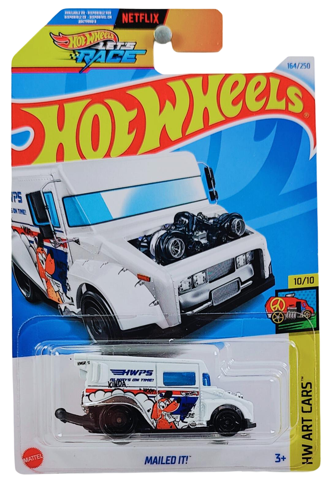 Hot Wheels 2024 - Collector # 164/250 - HW Art Cars 10/10 - New Models - Mailed It! - White / 'Y' on Roof - International 'Let's Race' Card