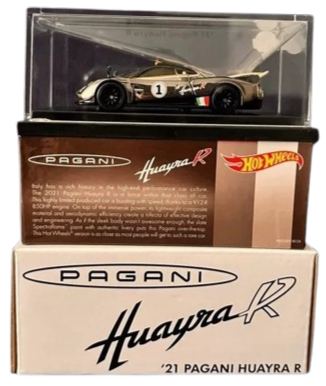 Hot Wheels 2024 - HWC / RLC Exclusive - '21 Pagani Huayra R - Spectraflame Slate - Metal/Metal - Real Riders - Removeable Hood - Acrylic Display Box