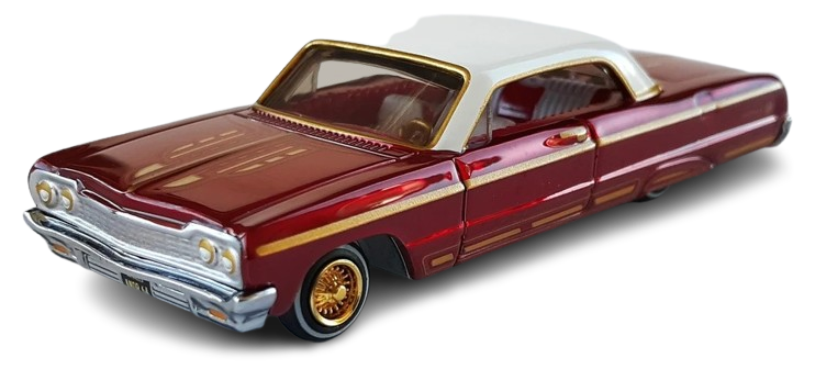 Hot Wheels 2024 - HWC / RLC Exclusive - 1964 Chevrolet Impala - Spectraflame Bright Red - Metal/Metal - Real Riders - Adjustable / Posable Suspension - Acrylic Display Case