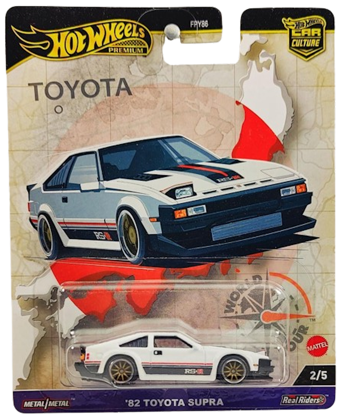 Hot Wheels 2024 - Premium / Car Culture / World Tour 2/5 - '82 Toyota Supra - White - Metal/Metal & Real Riders