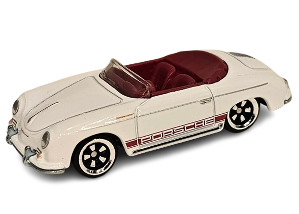 Hot Wheels 2024 - Theme / Porsche Series # 1/6 - Porsche 356 Speedster - White / Red Stripes - C5 Wheels - Walmart Exclusive