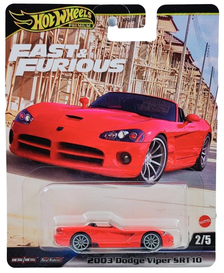 Hot Wheels 2025 - Premium / Fast & Furious 2/5 - 2003 Dodge Viper SRT10 - Red Body / Black Interior & Base - Metal/Metal & Real Riders