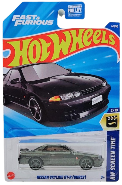 Hot Wheels 2025 - Collector # 004/250 - HW Screen Time 2/10 - Nissan Skyline GT-R (BNR32) - Metallic Dark Gray- USA 'Fast & Furious' Card