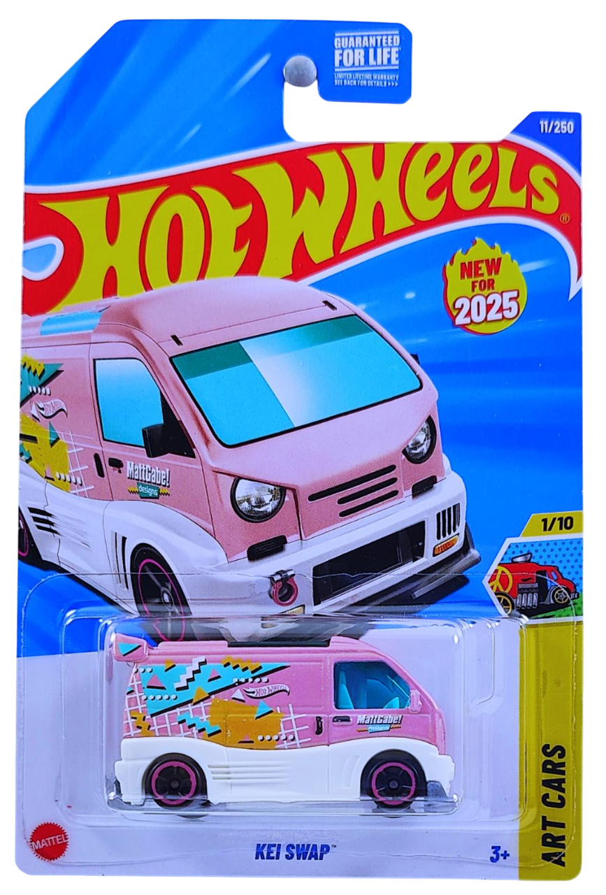 Hot Wheels 2025 - Collector # 011/250 - HW Art Cars 1/10 - New Models - Kei Swap - Pink / 'W' on Roof - USA Card