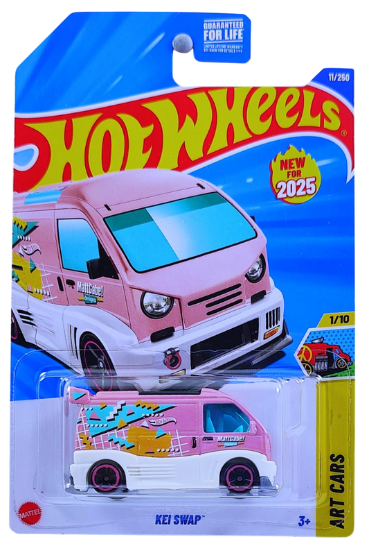 Hot Wheels 2025 - Collector # 011/250 - HW Art Cars 1/10 - New Models - Kei Swap - Pink / 'W' on Roof - USA Card