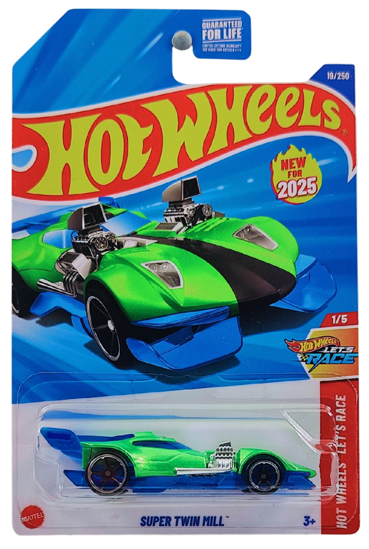 Hot Wheels 2025 - Collector # 019/250 - Hot Wheels Let's Race 1/5 - New Models - Super Twin Mill - Metalflake Green - USA Card