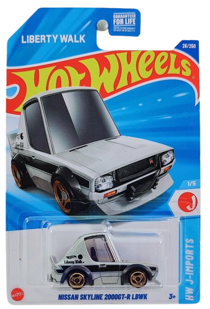 Hot Wheels 2025 - Collector # 026/250 - HW J-Imports 1/5 - Nissan Skyline 2000GT-R LBWK (Tooned) - Metalflake Silver - Kroger Exclusive - USA 'Liberty Walk' Card