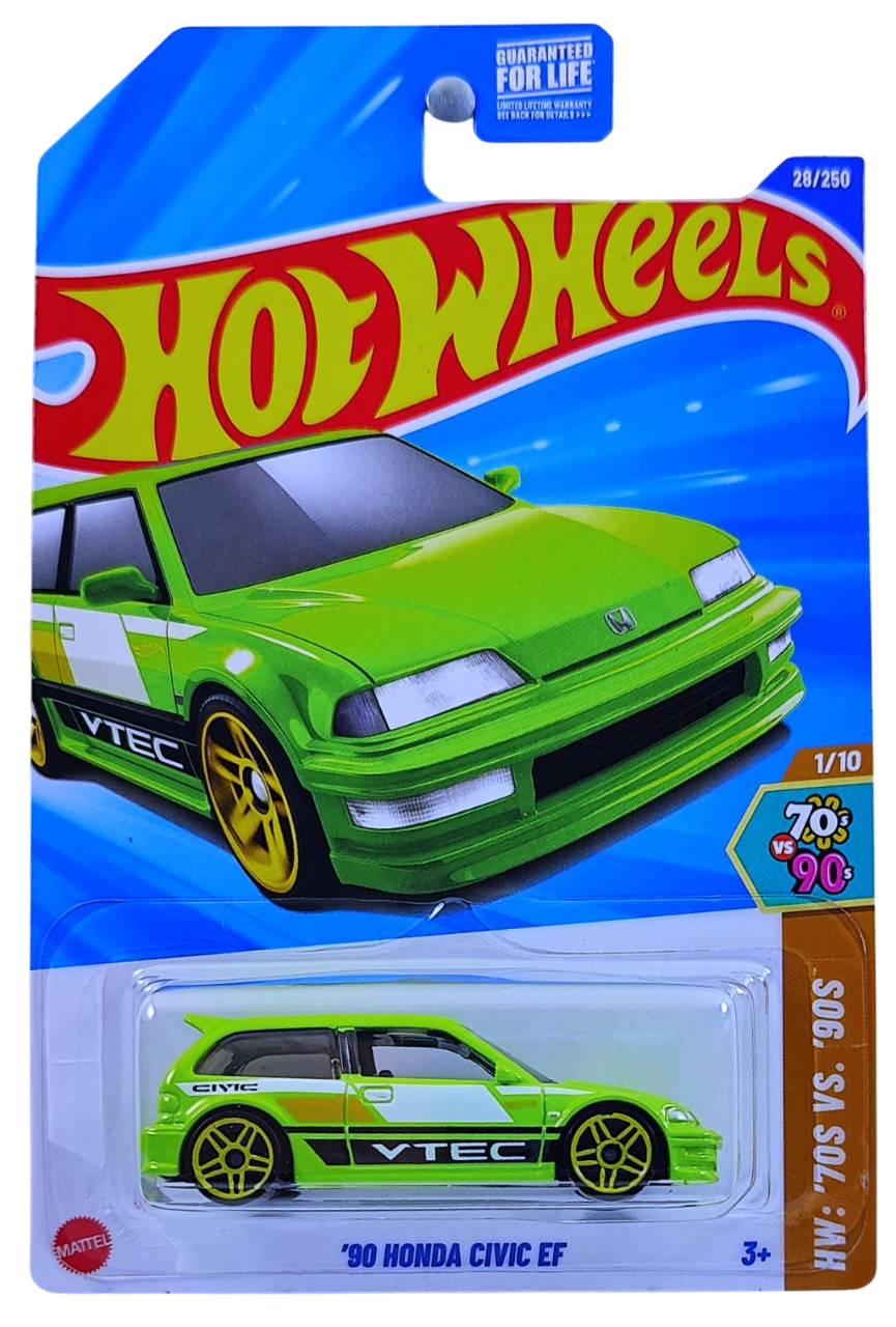 Hot Wheels 2025 - Collector # 028/250 - HW: '70s vs '90s 1/10 - '90 Honda Civic EF - Neon Green / VTEC - USA Card