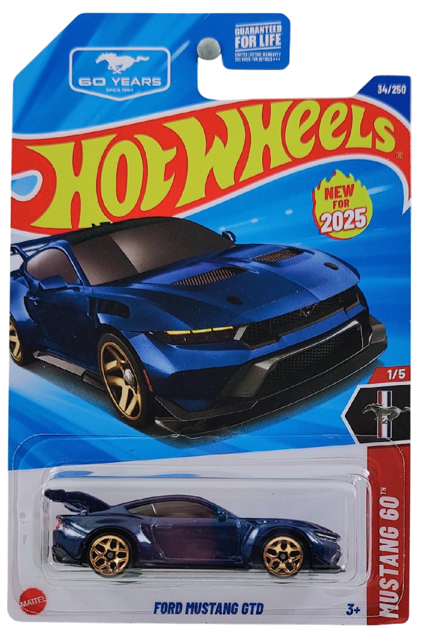 Hot Wheels 2025 - Collector # 034/250 - Mustang 60th 1/5 - New Models - Ford Mustang GTD - Metalflake Atlas Blue - USA '60 Years' Card