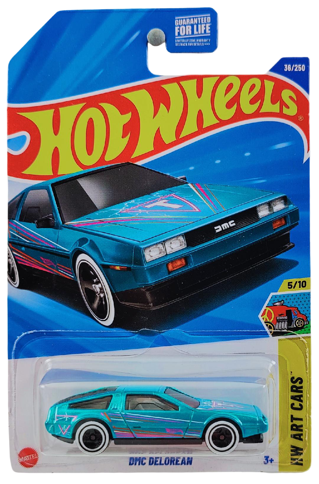 Hot Wheels 2025 - Collector # 036/250 - HW Art Cars 5/10 - DMC Delorean - Turquoise Pearl / Pink & White Pinstripes / "T" on Hood - USA Card